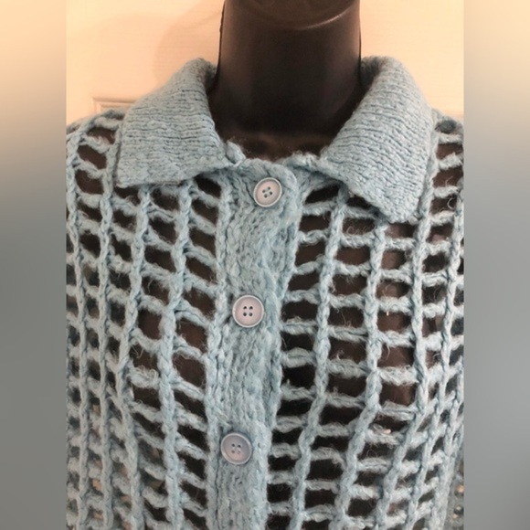 Urban Outfitters UO BDG blue Osaka Open Knit button down Polo Sweater size XS - Picture 16 of 17